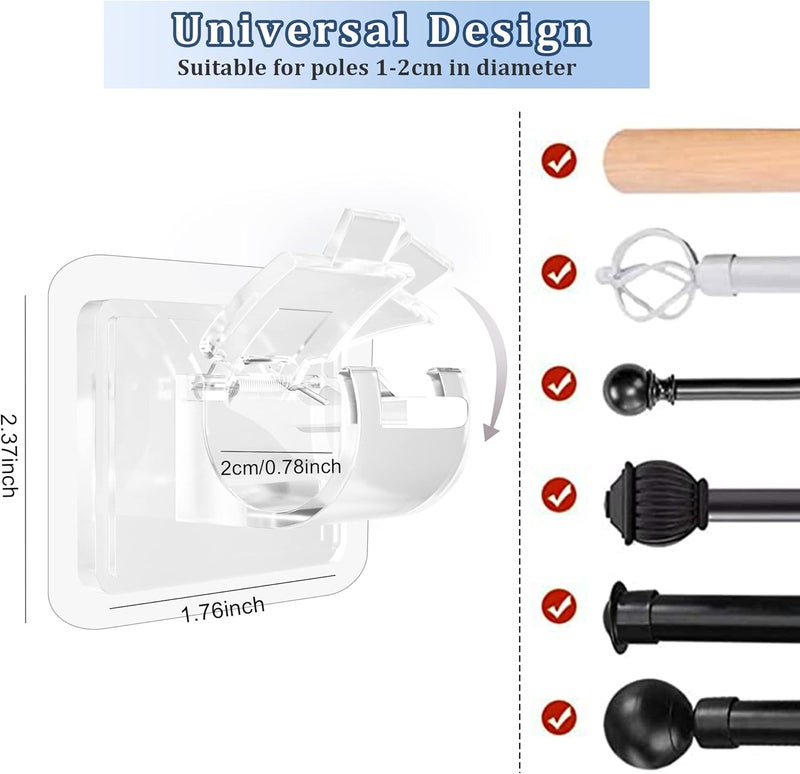 Codoule 2PCS No Drill Curtain Rod Brackets No Drilling Curtain Rod Holders Self Adhesive Curtain Rod Hooks Nail Free Adjustable Curtain Hangers,Non Screw Damage Stick On Drapery Rod Bracket for Wall - Image 3
